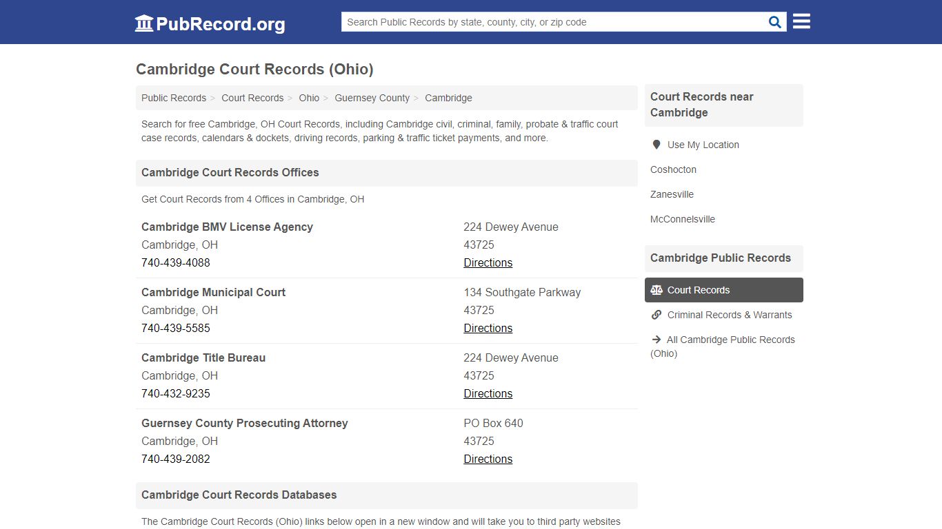 Free Cambridge Court Records (Ohio Court Records) - pubrecord.org